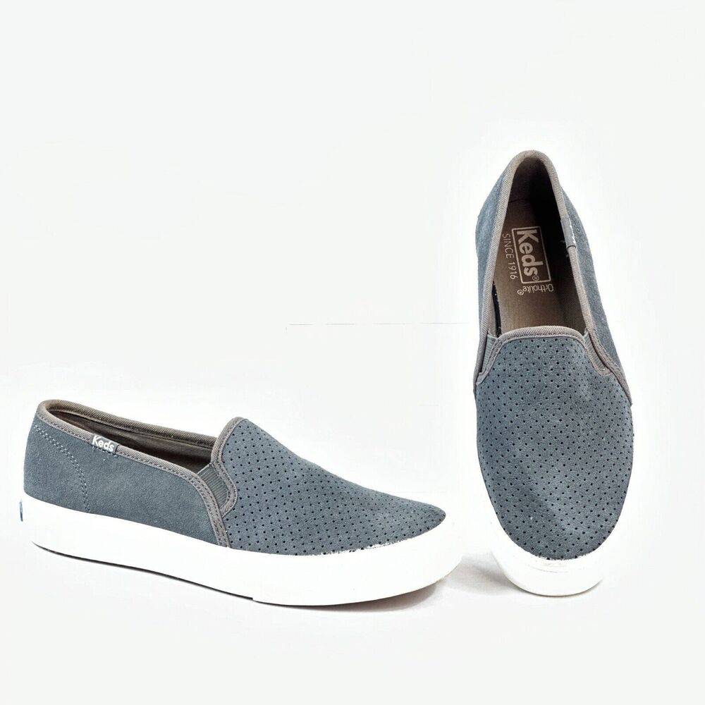 Keds Womens Sneakers Gray Suede Casual Shoes Sz 7 Ortholite Double Decker SlipOn